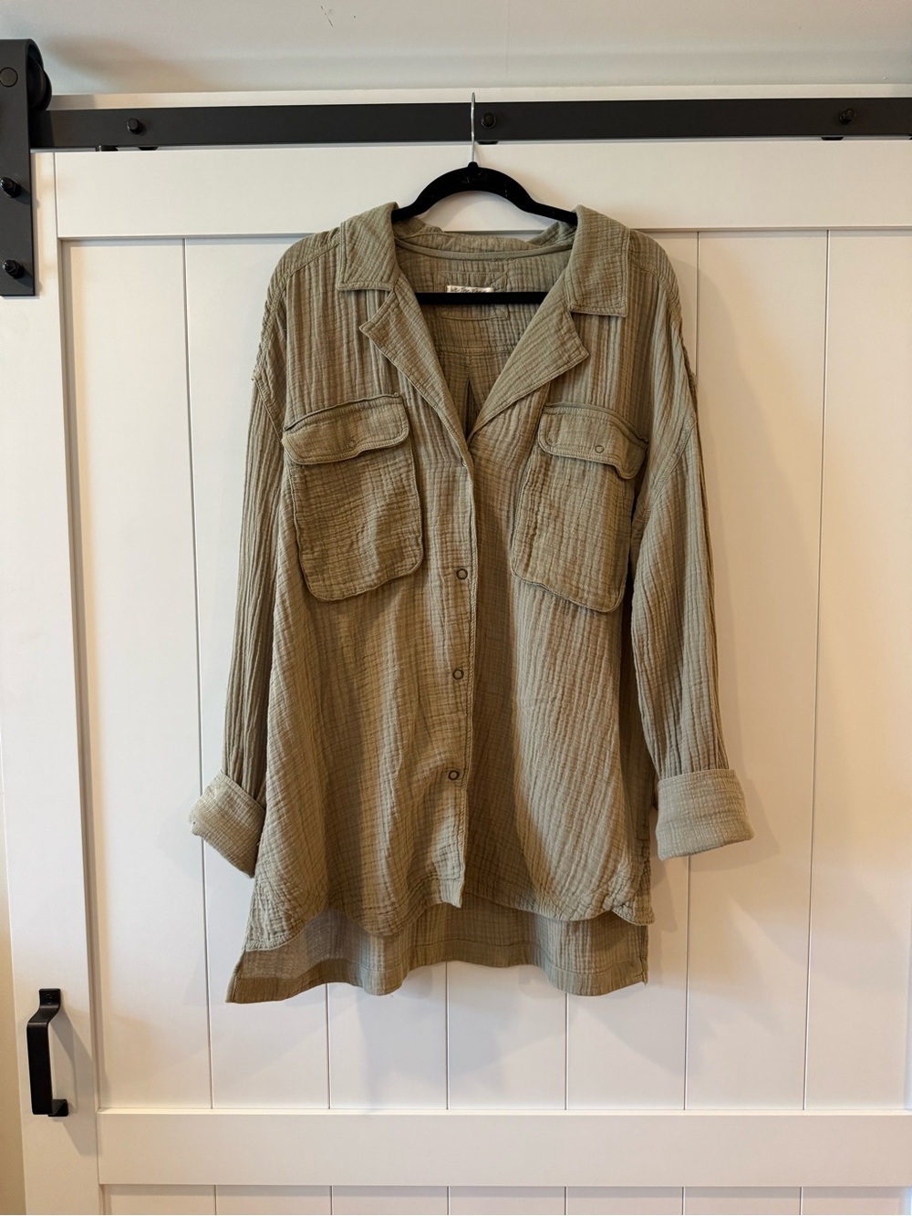 We The Free Olive Green Button-Front Oversized Shirt Jacket
